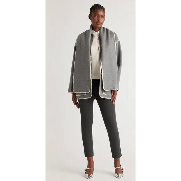 QUINCE Double Faced Merino Wool Scarf Coat Heather Grey Women's Size XL Neutral - Picture 11 of 11